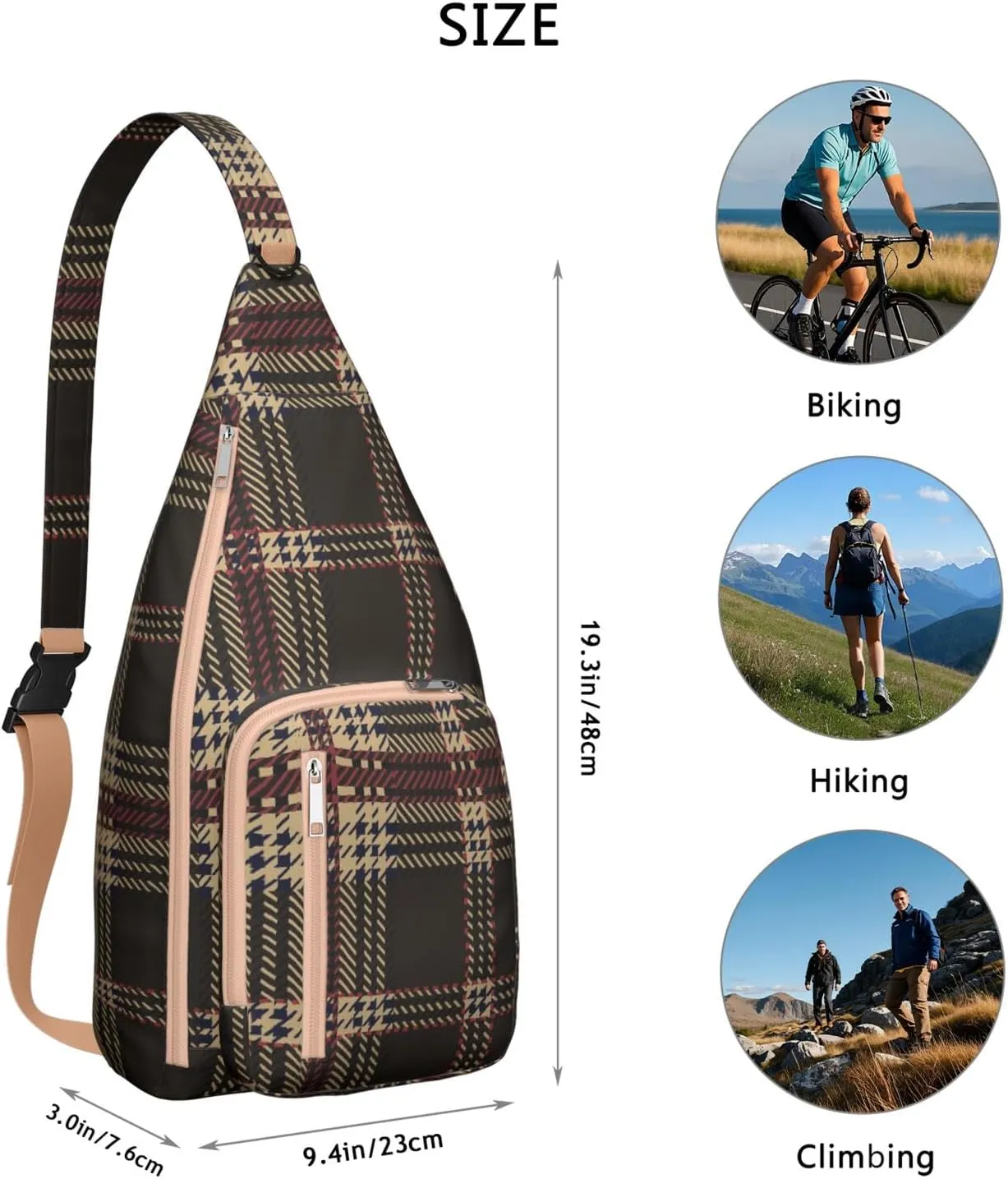 Shoulder Sling Crossbody Casual Chest Bag For Travel Sports Running,Backpack for Men & Women Lightweight Sports BagCrossbody Concealed Carry,Plaid Shoulder Bag Waterproof Chest Bag