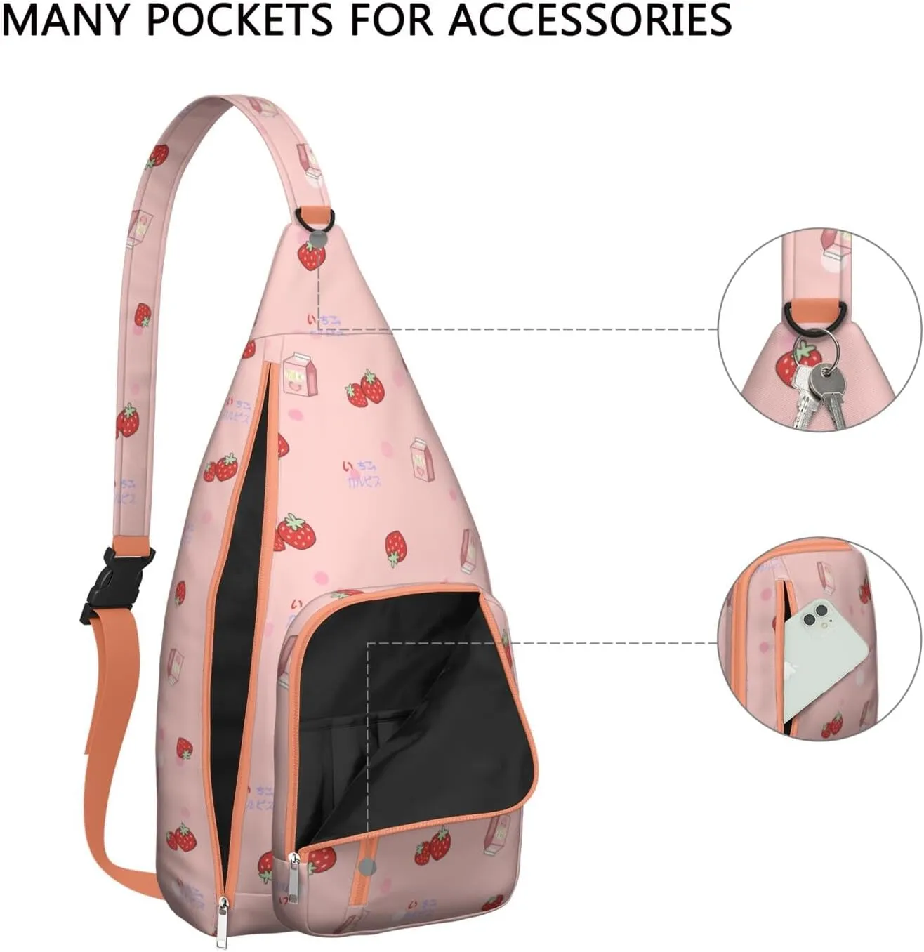 Shoulder Sling Crossbody Casual Chest Bag For Travel Sports Running,Backpack for Men & Women Lightweight Sports BagCrossbody Concealed Carry,Strawberry Shoulder Bag Waterproof Chest Bag