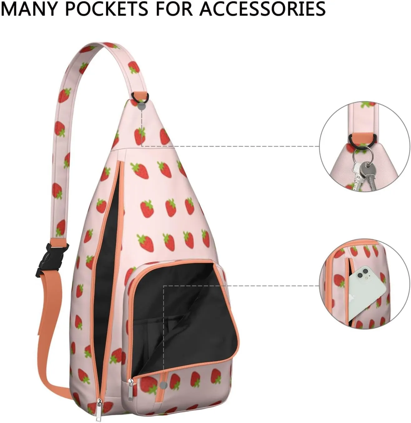 Shoulder Sling Crossbody Casual Chest Bag For Travel Sports Running,Backpack for Men & Women Lightweight Sports BagCrossbody Concealed Carry,Strawberry Shoulder Bag Waterproof Chest Bag