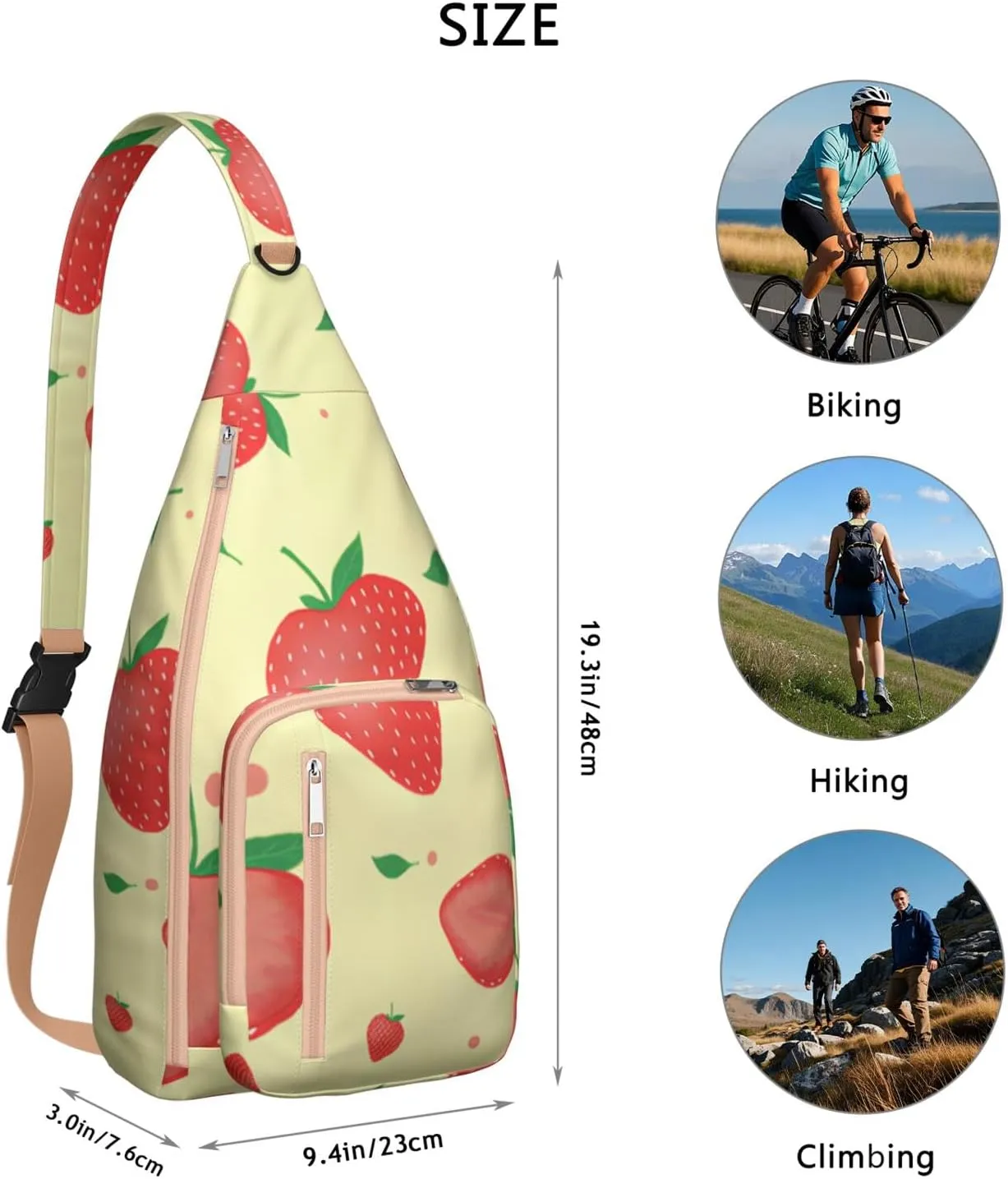 Shoulder Sling Crossbody Casual Chest Bag For Travel Sports Running,Backpack for Men & Women Lightweight Sports BagCrossbody Concealed Carry,Strawberry Shoulder Bag Waterproof Chest Bag