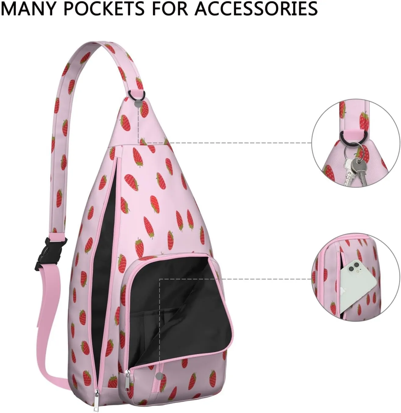 Shoulder Sling Crossbody Casual Chest Bag For Travel Sports Running,Backpack for Men & Women Lightweight Sports BagCrossbody Concealed Carry,Strawberry Shoulder Bag Waterproof Chest Bag