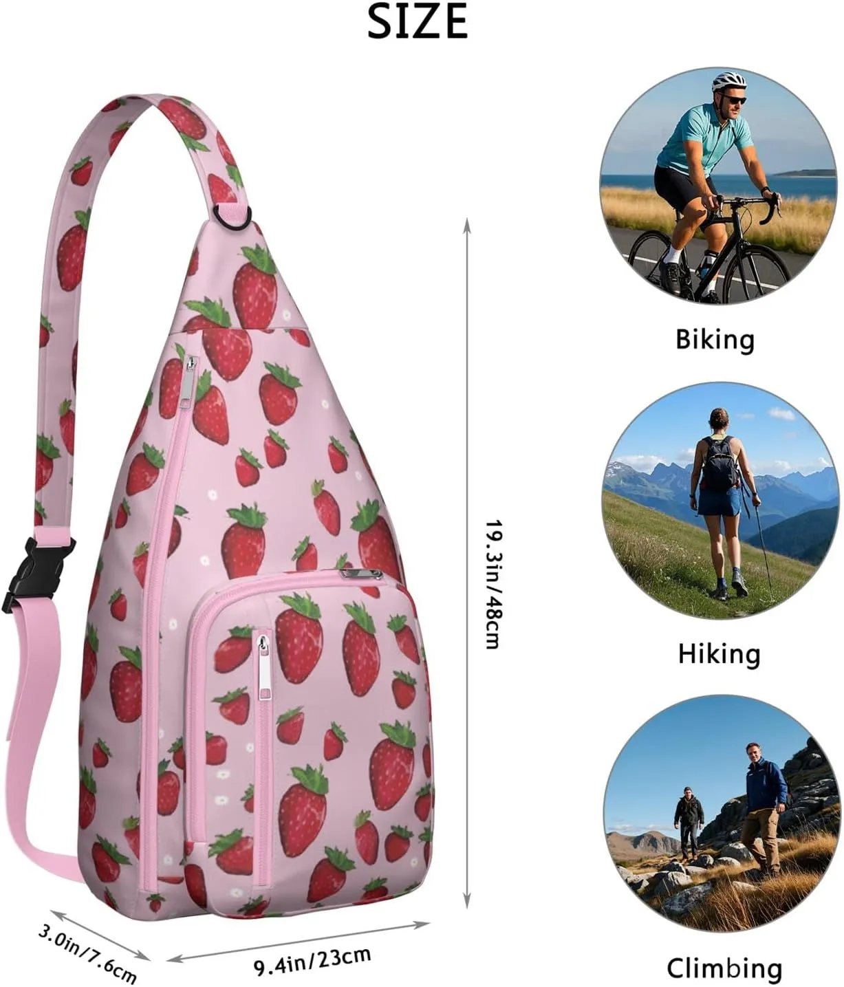 Shoulder Sling Crossbody Casual Chest Bag For Travel Sports Running,Backpack for Men & Women Lightweight Sports BagCrossbody Concealed Carry,Strawberry Shoulder Bag Waterproof Chest Bag