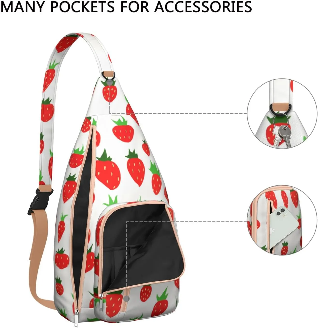 Shoulder Sling Crossbody Casual Chest Bag For Travel Sports Running,Backpack for Men & Women Lightweight Sports BagCrossbody Concealed Carry,Strawberry Shoulder Bag Waterproof Chest Bag