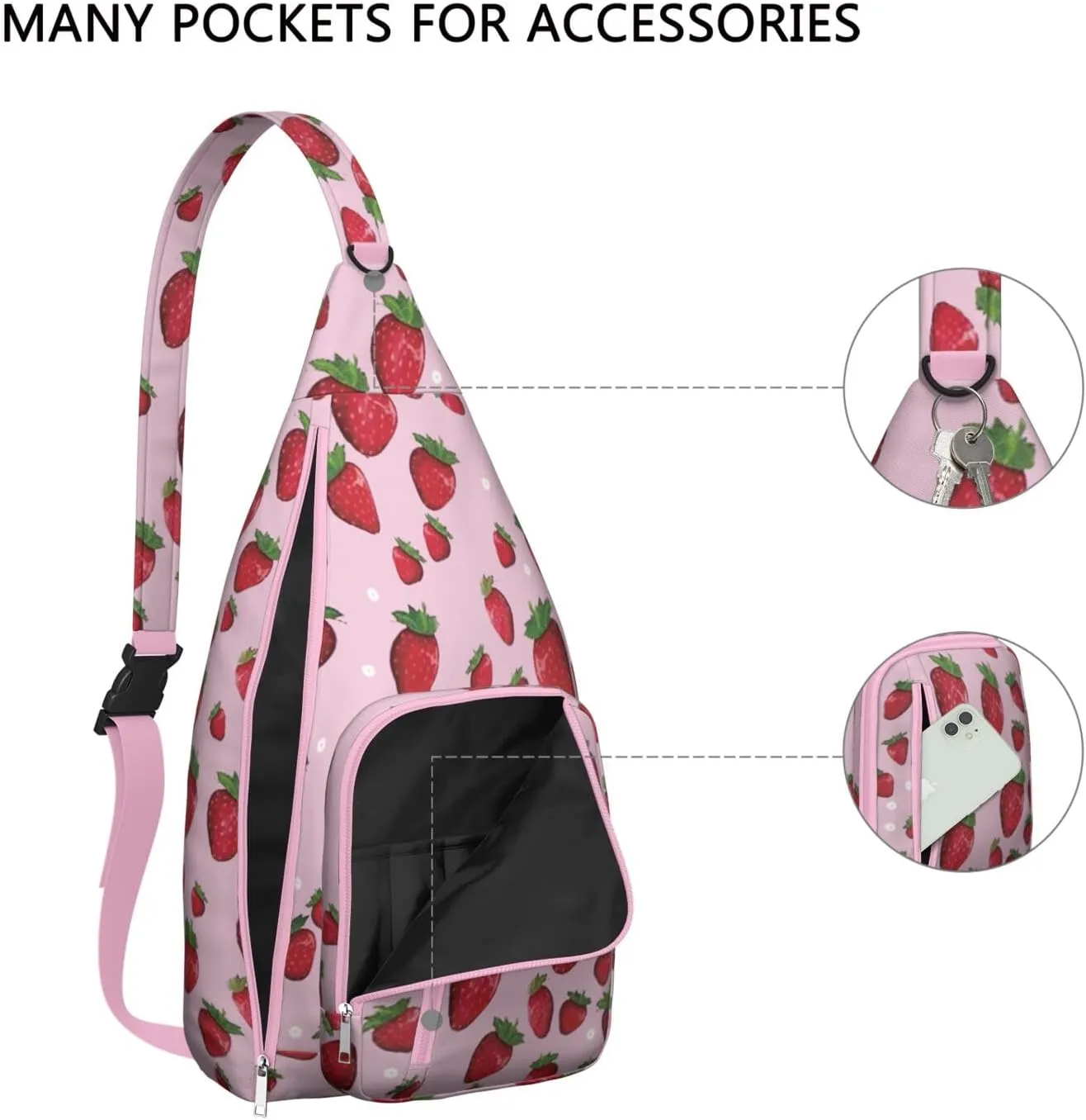 Shoulder Sling Crossbody Casual Chest Bag For Travel Sports Running,Backpack for Men & Women Lightweight Sports BagCrossbody Concealed Carry,Strawberry Shoulder Bag Waterproof Chest Bag