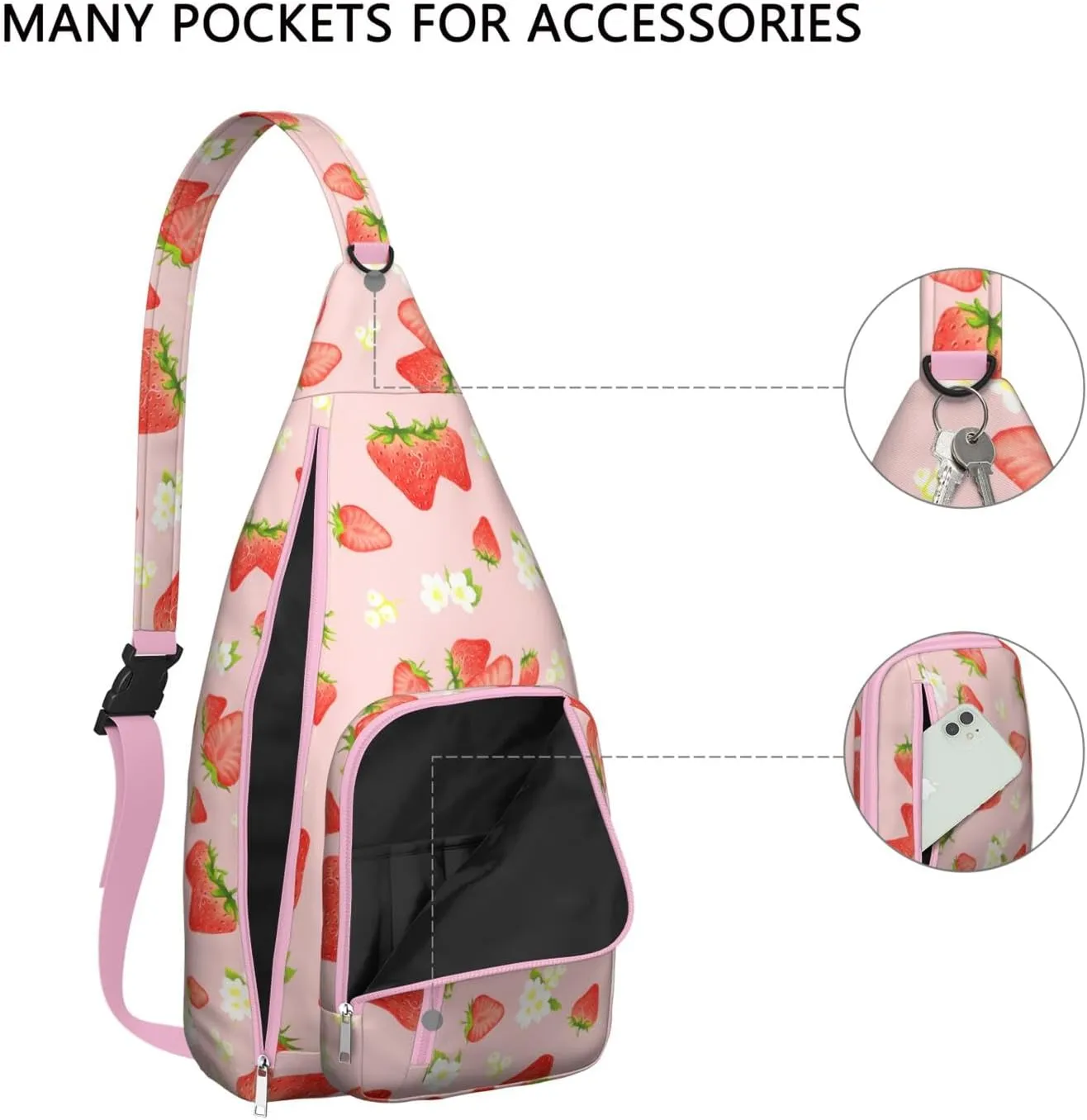 Shoulder Sling Crossbody Casual Chest Bag For Travel Sports Running,Backpack for Men & Women Lightweight Sports BagCrossbody Concealed Carry,Strawberry Shoulder Bag Waterproof Chest Bag