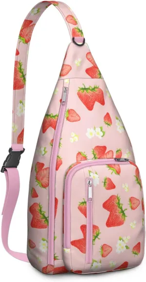 Shoulder Sling Crossbody Casual Chest Bag For Travel Sports Running,Backpack for Men & Women Lightweight Sports BagCrossbody Concealed Carry,Strawberry Shoulder Bag Waterproof Chest Bag