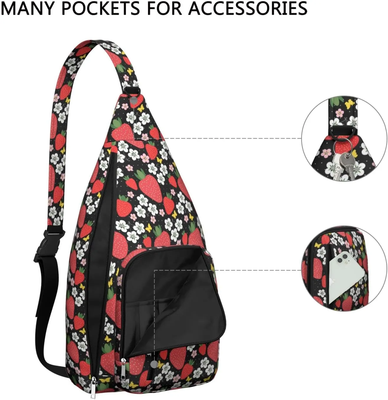 Shoulder Sling Crossbody Casual Chest Bag For Travel Sports Running,Backpack for Men & Women Lightweight Sports BagCrossbody Concealed Carry,Strawberry Shoulder Bag Waterproof Chest Bag
