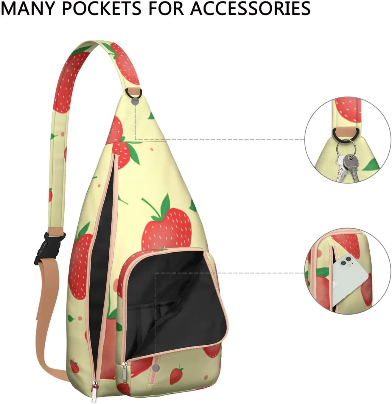 Shoulder Sling Crossbody Casual Chest Bag For Travel Sports Running,Backpack for Men & Women Lightweight Sports BagCrossbody Concealed Carry,Strawberry Shoulder Bag Waterproof Chest Bag