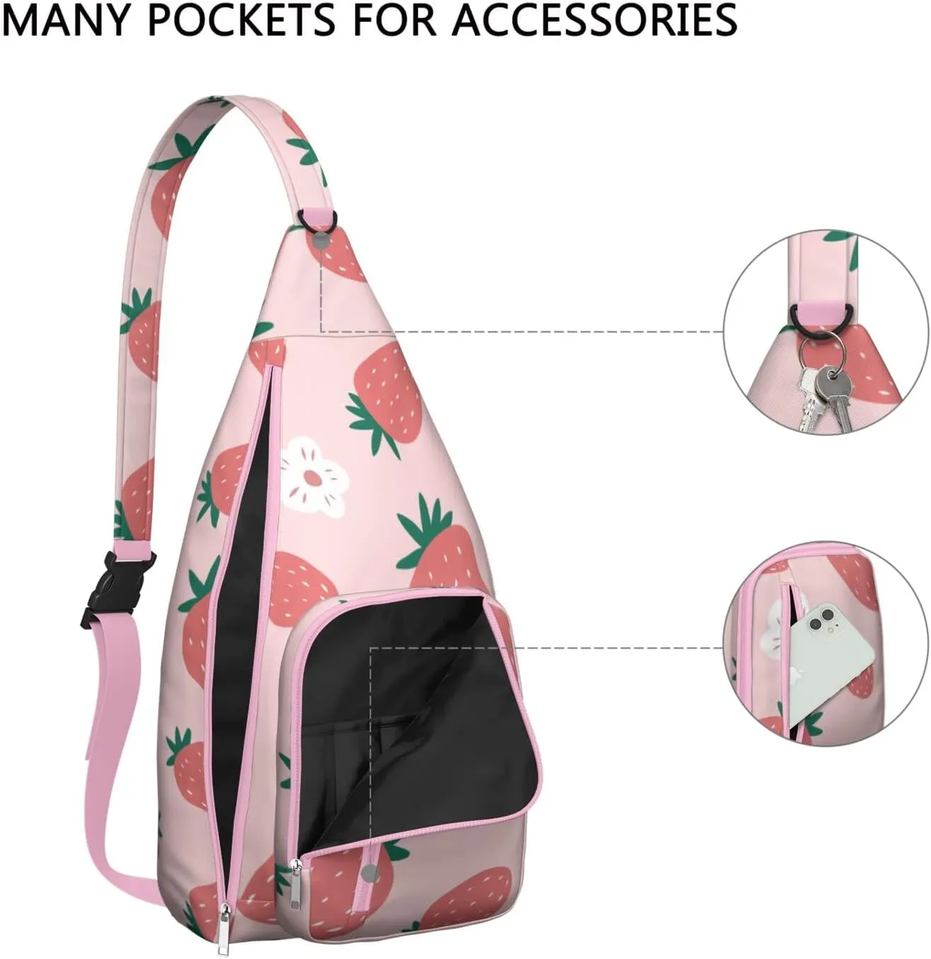 Shoulder Sling Crossbody Casual Chest Bag For Travel Sports Running,Backpack for Men & Women Lightweight Sports BagCrossbody Concealed Carry,Strawberry Shoulder Bag Waterproof Chest Bag