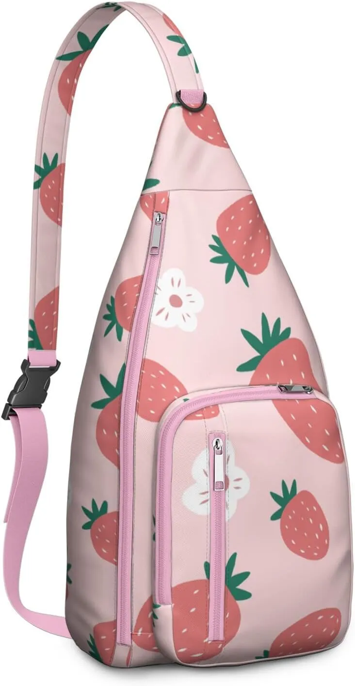 Shoulder Sling Crossbody Casual Chest Bag For Travel Sports Running,Backpack for Men & Women Lightweight Sports BagCrossbody Concealed Carry,Strawberry Shoulder Bag Waterproof Chest Bag