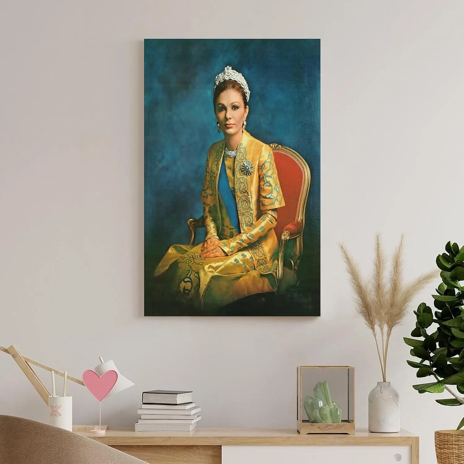 silanod Queen Farah Pahlavi Portrait Canvas Wall Art Posters For Room Aesthetic And Decor Poster for Home Decor, Office, Bedroom，Livingroom 08x12inch(20x30cm) Frame-Poster
