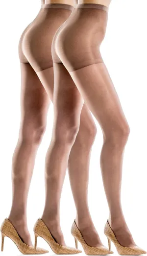 Silkies Women's Control Top Pantyhose with Run Resistant, Light Support Legs (2 Pair Pack)