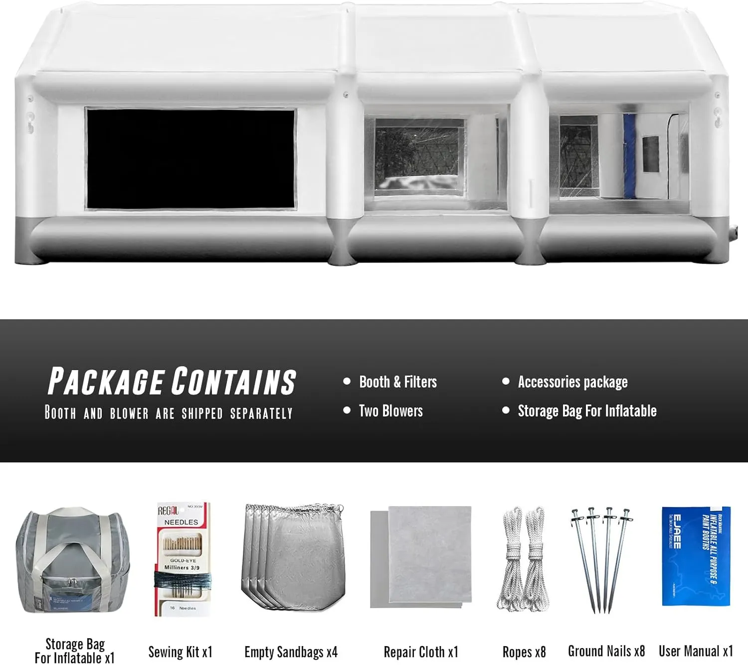 Silver Series 30x15x12Ft Portable Inflatable Spray Paint Booth with Blowers for Full-Size Trucks, Large Auto Parts, Small Boats, Dust-Free Workspace for Custom Paint Jobs