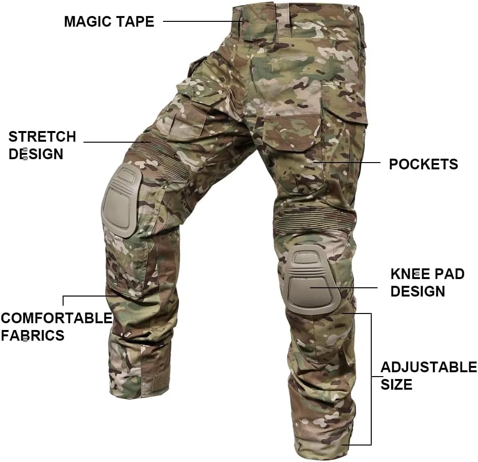 SINAIRSOFT G3 Tactical Pants with Knee Pads,Men's Airsoft Paintball Hunting Outdoor Pants,Combat Army BDU Trousers