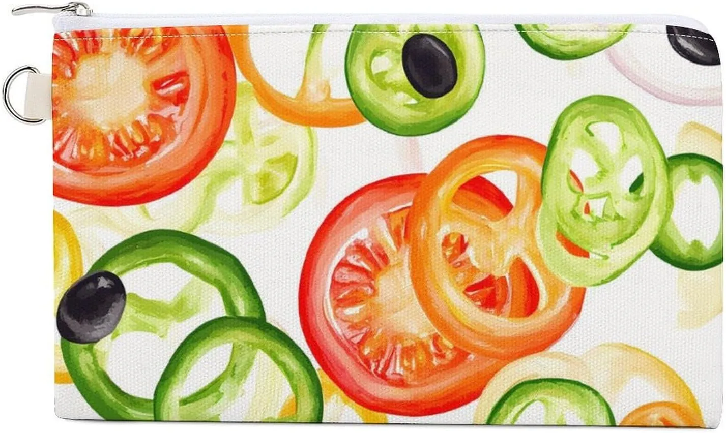 Sliced ​​Pepper Tomato Onion Canvas Coin Purse Portable Travel Wallets Cute Small Pouch Makeup Bag with Keychain