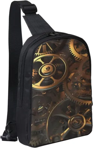 Sling Backpack Crossbody Sling Bag for Men Women Cross Chest Bag Cool Steampunk Gears Shoulder Bag Travel Hiking Daypack
