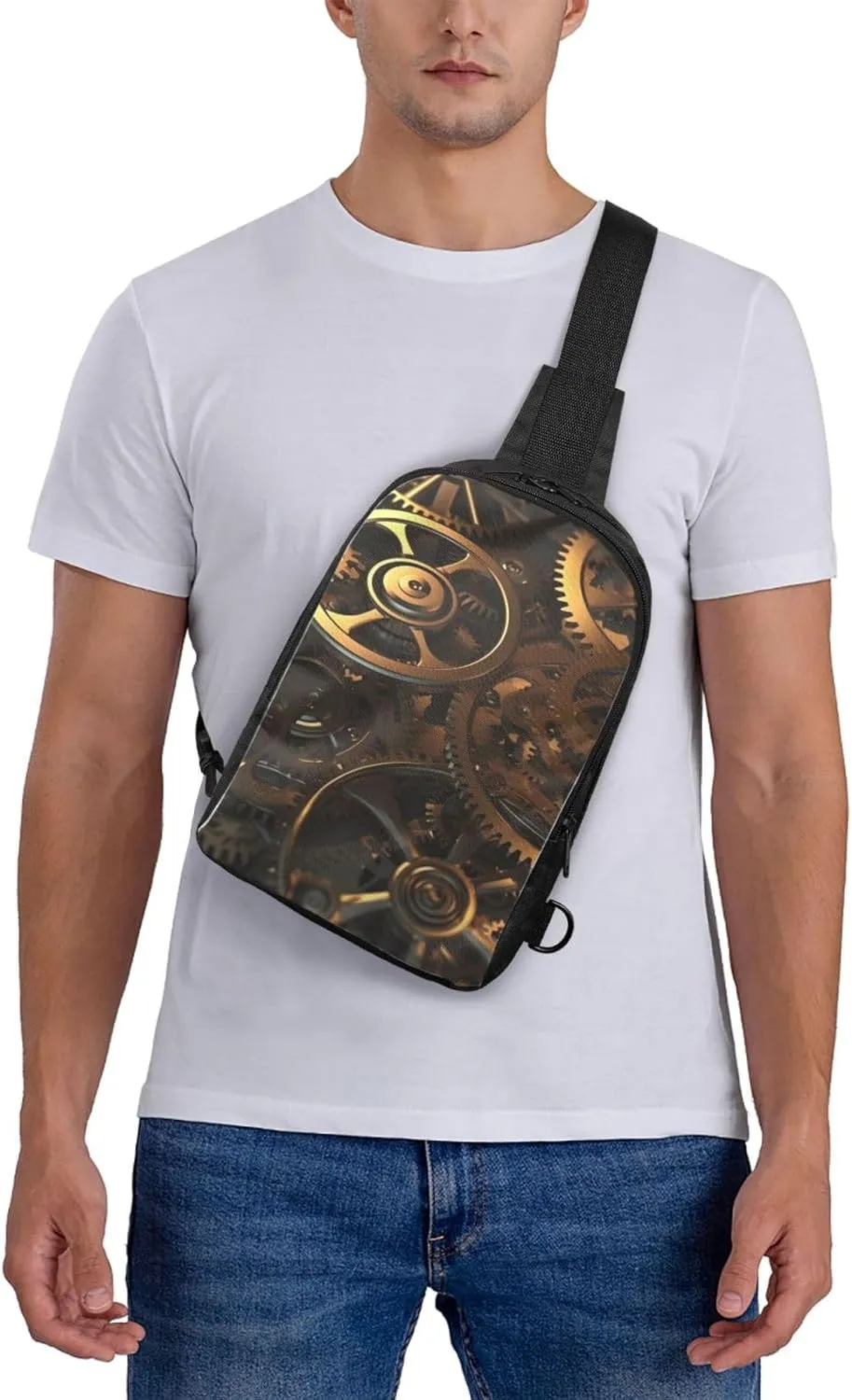 Sling Backpack Crossbody Sling Bag for Men Women Cross Chest Bag Cool Steampunk Gears Shoulder Bag Travel Hiking Daypack