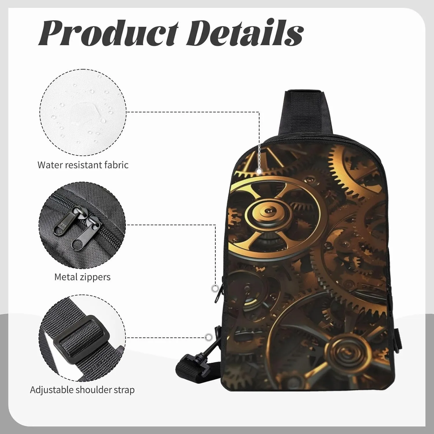 Sling Backpack Crossbody Sling Bag for Men Women Cross Chest Bag Cool Steampunk Gears Shoulder Bag Travel Hiking Daypack