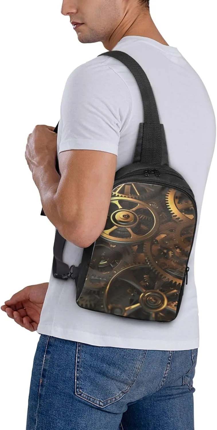 Sling Backpack Crossbody Sling Bag for Men Women Cross Chest Bag Cool Steampunk Gears Shoulder Bag Travel Hiking Daypack