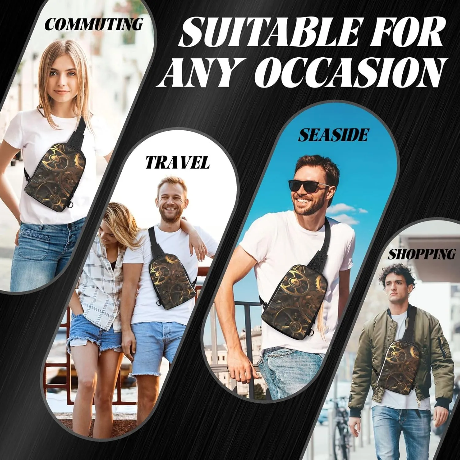 Sling Backpack Crossbody Sling Bag for Men Women Cross Chest Bag Cool Steampunk Gears Shoulder Bag Travel Hiking Daypack