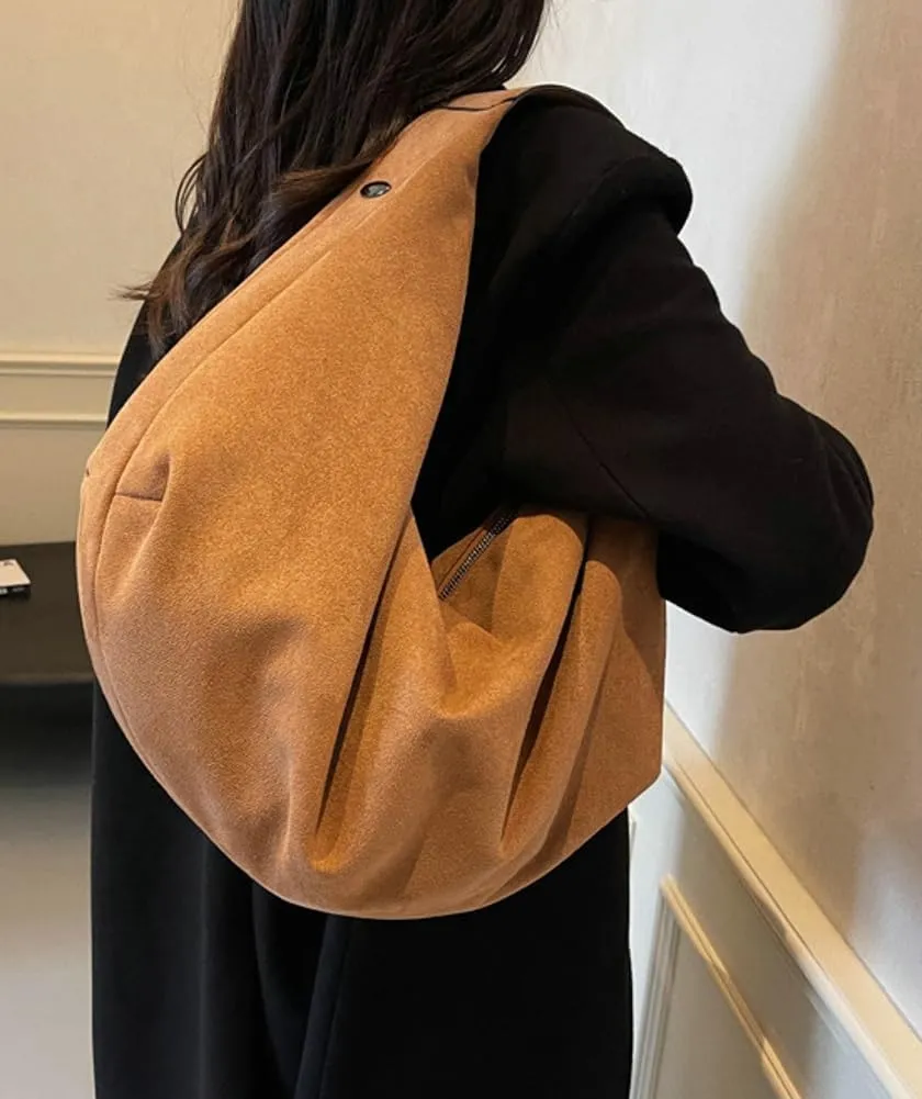 Slouchy Suede Shoulder Bag for Women Large Dumpling Tote Purse Soft Handbags Casual Top Handle Satchel