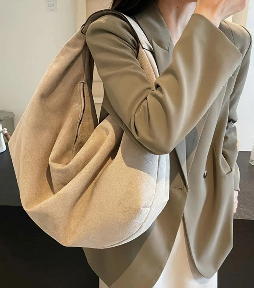 Slouchy Suede Shoulder Bag for Women Large Dumpling Tote Purse Soft Handbags Casual Top Handle Satchel