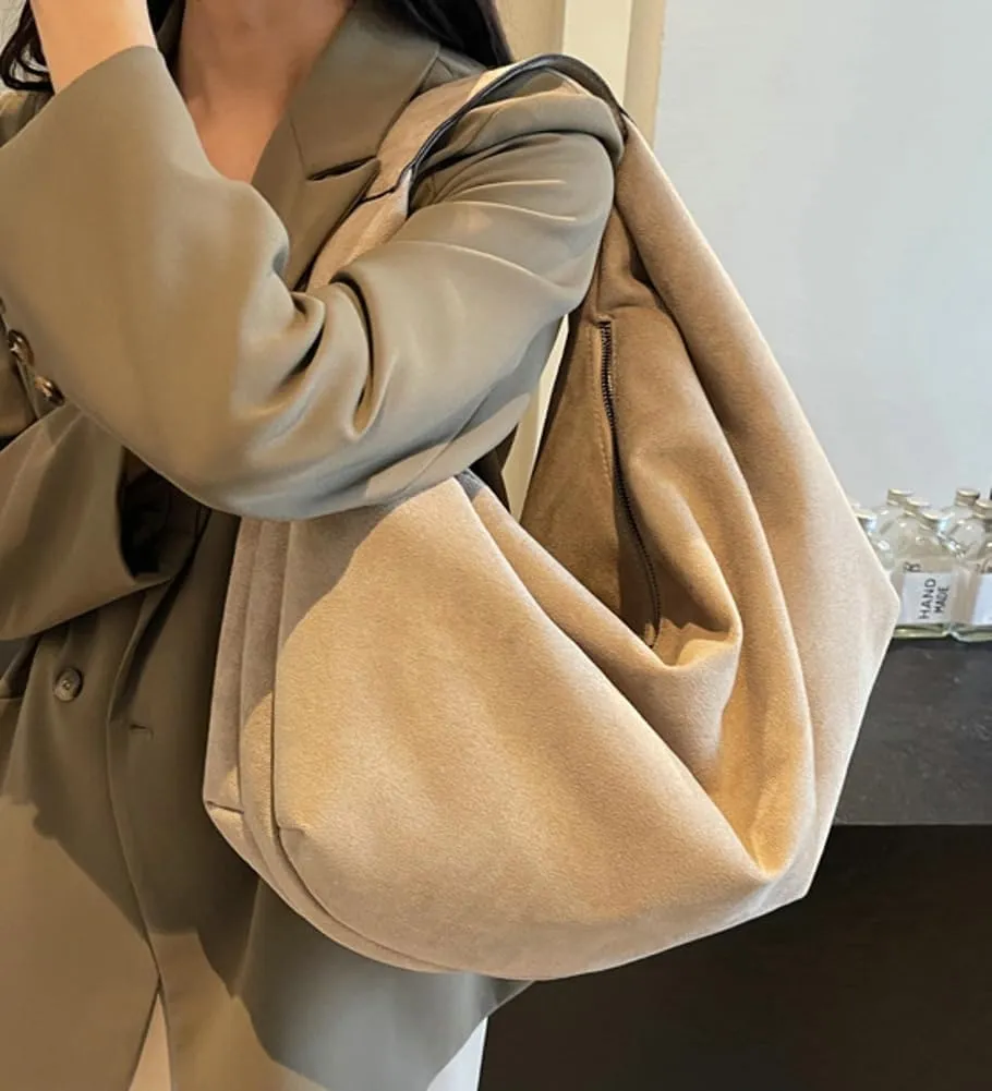 Slouchy Suede Shoulder Bag for Women Large Dumpling Tote Purse Soft Handbags Casual Top Handle Satchel