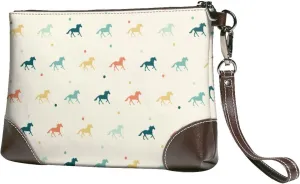 Small Clutch Purses for Women - Minimalist Multicolor Horse_A Leather Wristlet Wallets for Women with Wrist Strap