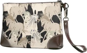 Small Clutch Purses for Women - Vintage Minimalist Cool Horse Leather Wristlet Wallets for Women with Wrist Strap