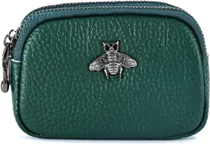 Small Coin Purse For Women Leather Change Pouch Tiny Card Holder Wallet Zipper (Blackish Green)