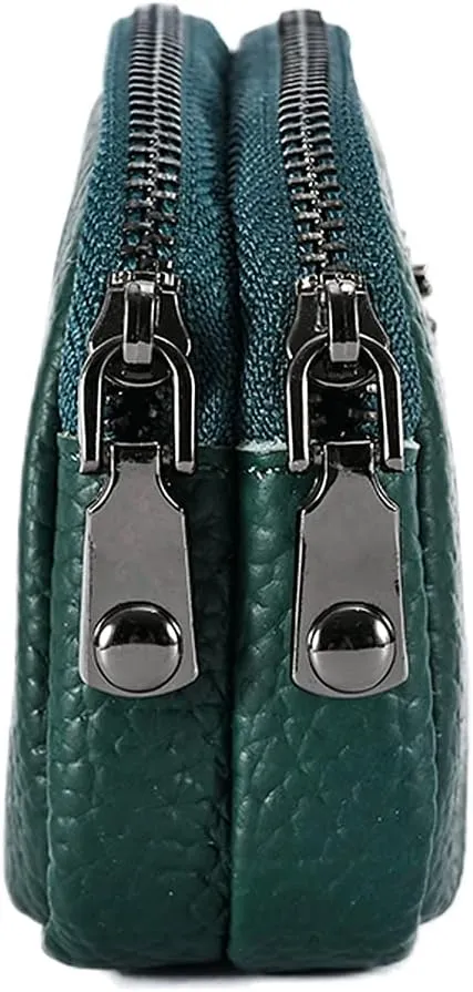 Small Coin Purse For Women Leather Change Pouch Tiny Card Holder Wallet Zipper (Blackish Green)