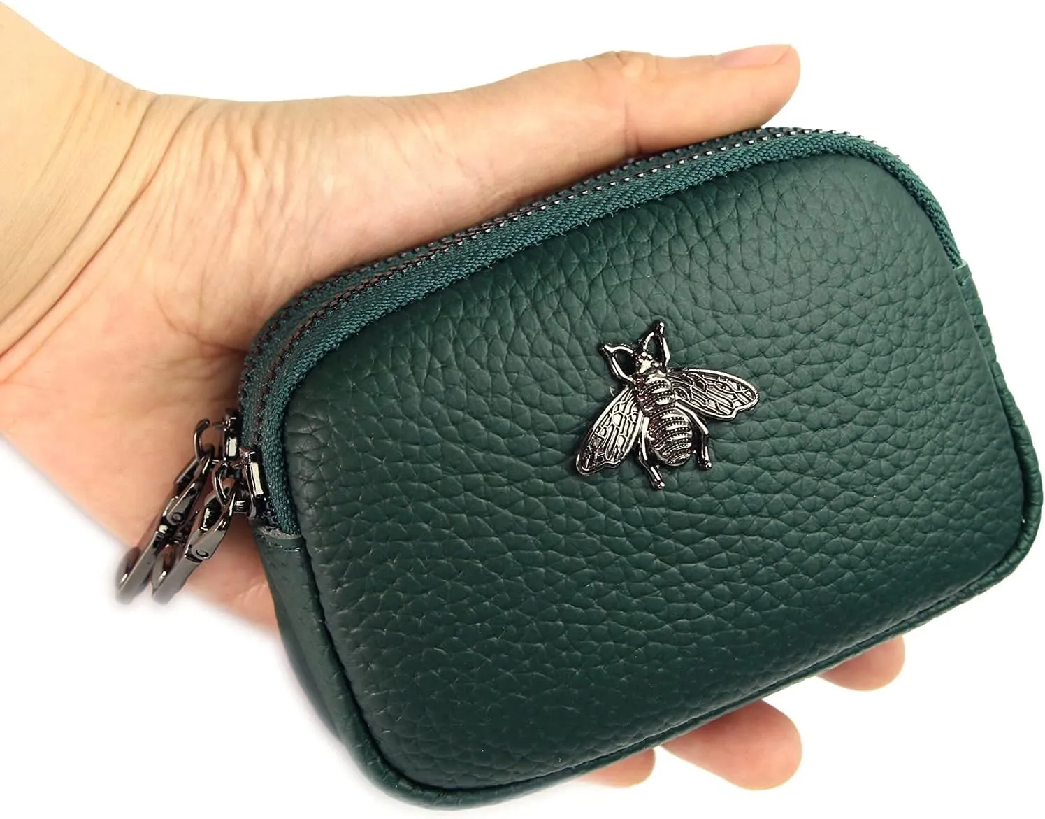Small Coin Purse For Women Leather Change Pouch Tiny Card Holder Wallet Zipper (Blackish Green)