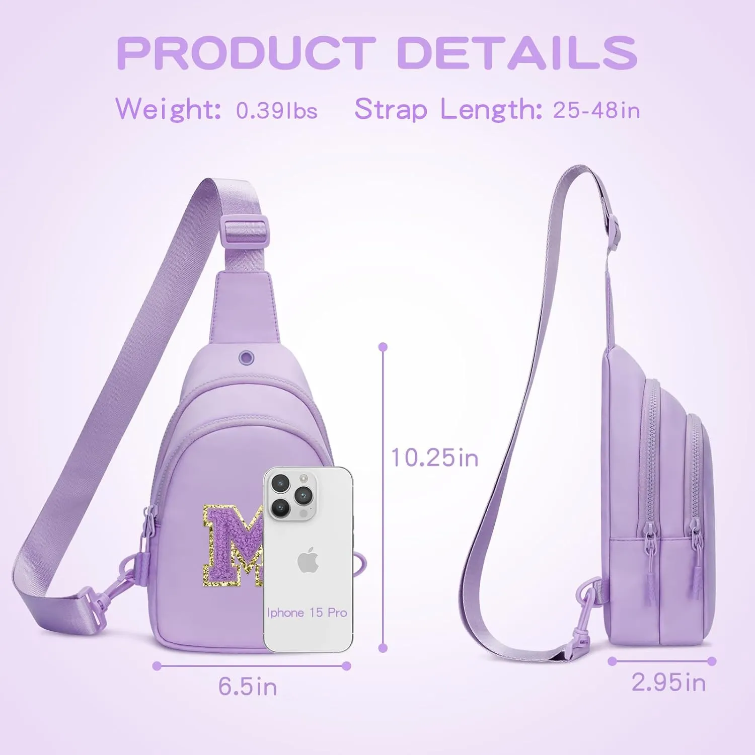Small Initial Crossbody Sling Bag for Girls and Women, Cute Kids Fanny Pack, Personalized Gift for 7 8 9 10 11 12 13 Year Old Girls(Lavender,M)
