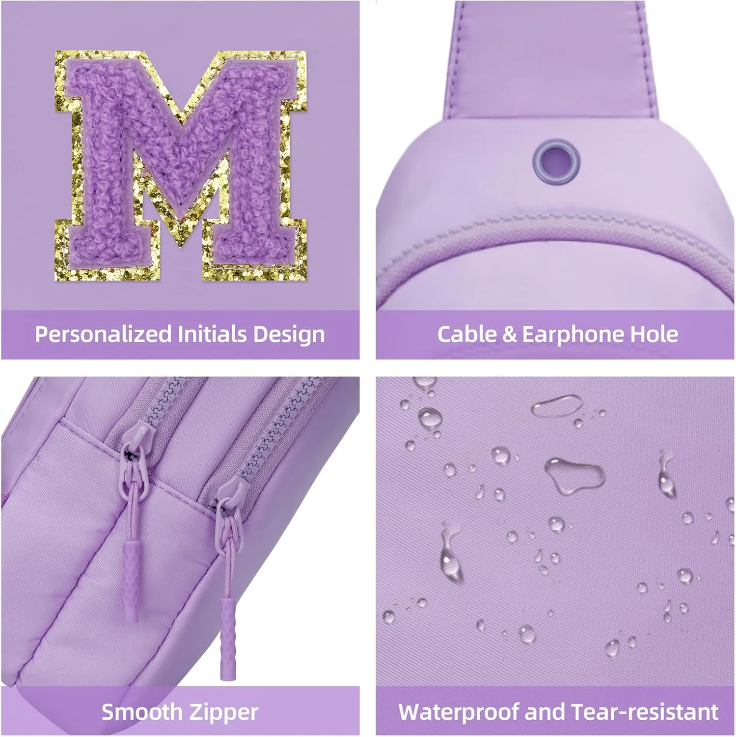 Small Initial Crossbody Sling Bag for Girls and Women, Cute Kids Fanny Pack, Personalized Gift for 7 8 9 10 11 12 13 Year Old Girls(Lavender,M)
