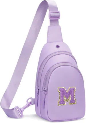 Small Initial Crossbody Sling Bag for Girls and Women, Cute Kids Fanny Pack, Personalized Gift for 7 8 9 10 11 12 13 Year Old Girls(Lavender,M)