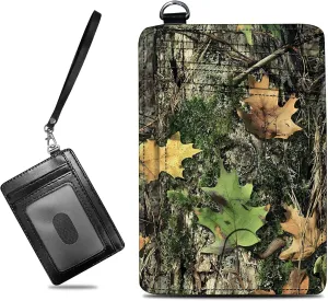 Small Travel Wallets, Camo Tree Leaf Slim Minimalist Front Pocket Wallet with Wristlet, RFID Blocking PU Leather Credit Card Holder with ID Window Change Purse for Men Women