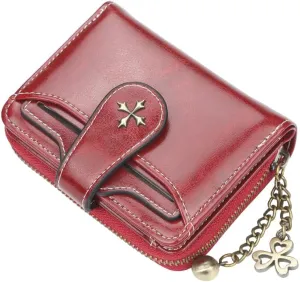 Small Wallet for Women Mini Leather Cash Wallets Zip Bifold Goth Purse Vintage Wallet Grunge Coin Pocket (Red)