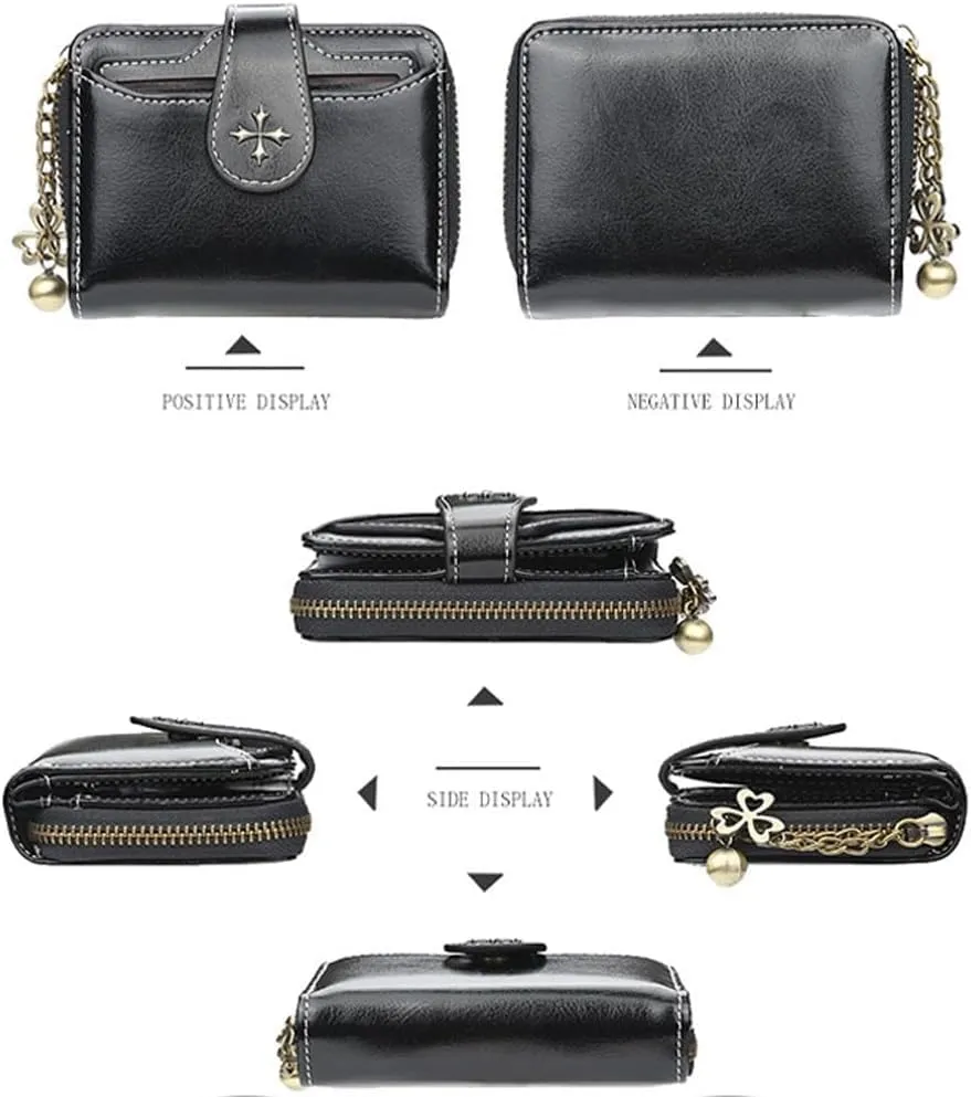 Small Wallet for Women Mini Leather Cash Wallets Zip Bifold Goth Purse Vintage Wallet Grunge Coin Pocket (Red)