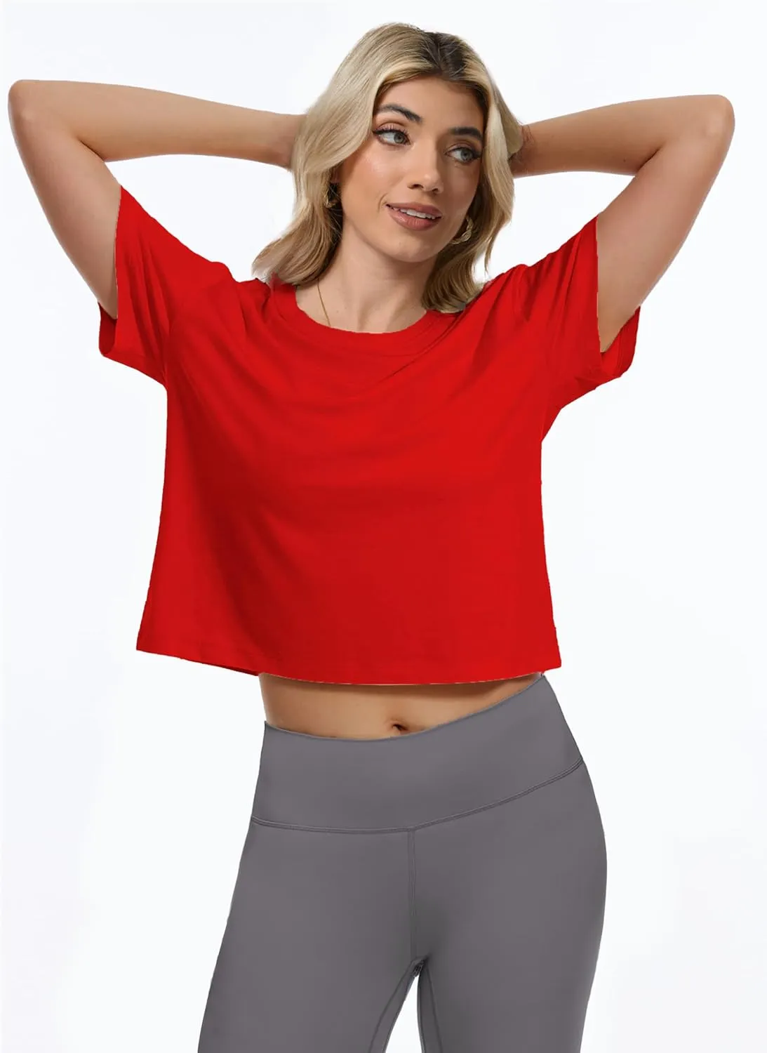 SMENG Womens Cropped T Shirt UPF50  Soft Breathable Tshirt Workout Loose Crewneck Short Sleeve Tops 2025 Trendy