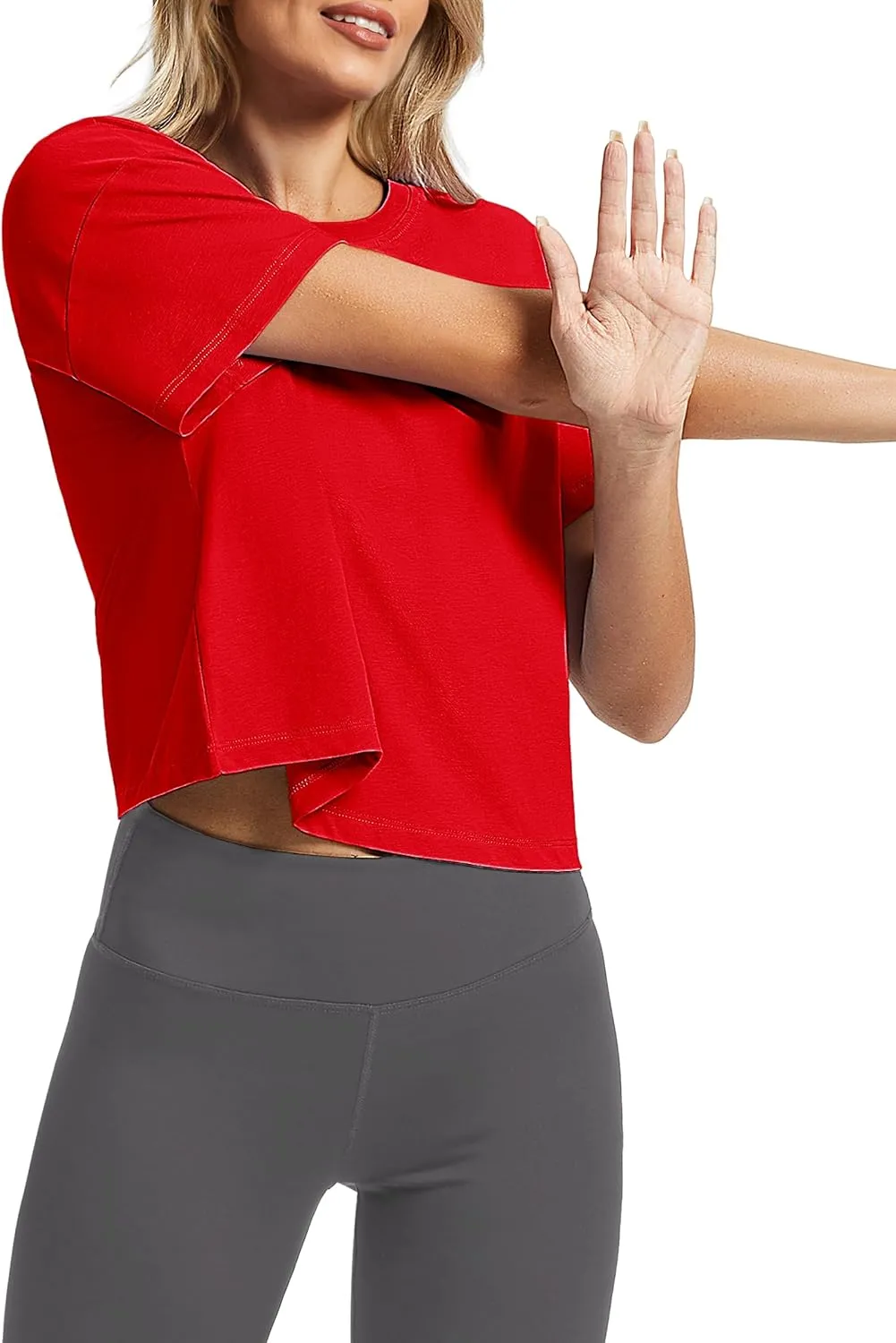 SMENG Womens Cropped T Shirt UPF50  Soft Breathable Tshirt Workout Loose Crewneck Short Sleeve Tops 2025 Trendy