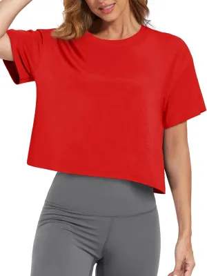 SMENG Womens Cropped T Shirt UPF50  Soft Breathable Tshirt Workout Loose Crewneck Short Sleeve Tops 2025 Trendy