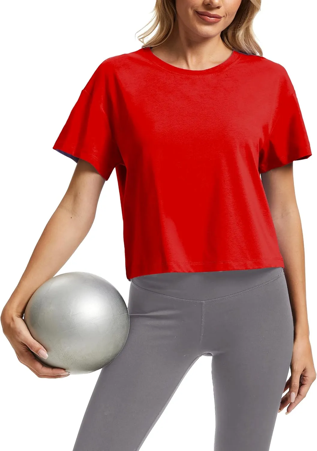 SMENG Womens Cropped T Shirt UPF50  Soft Breathable Tshirt Workout Loose Crewneck Short Sleeve Tops 2025 Trendy