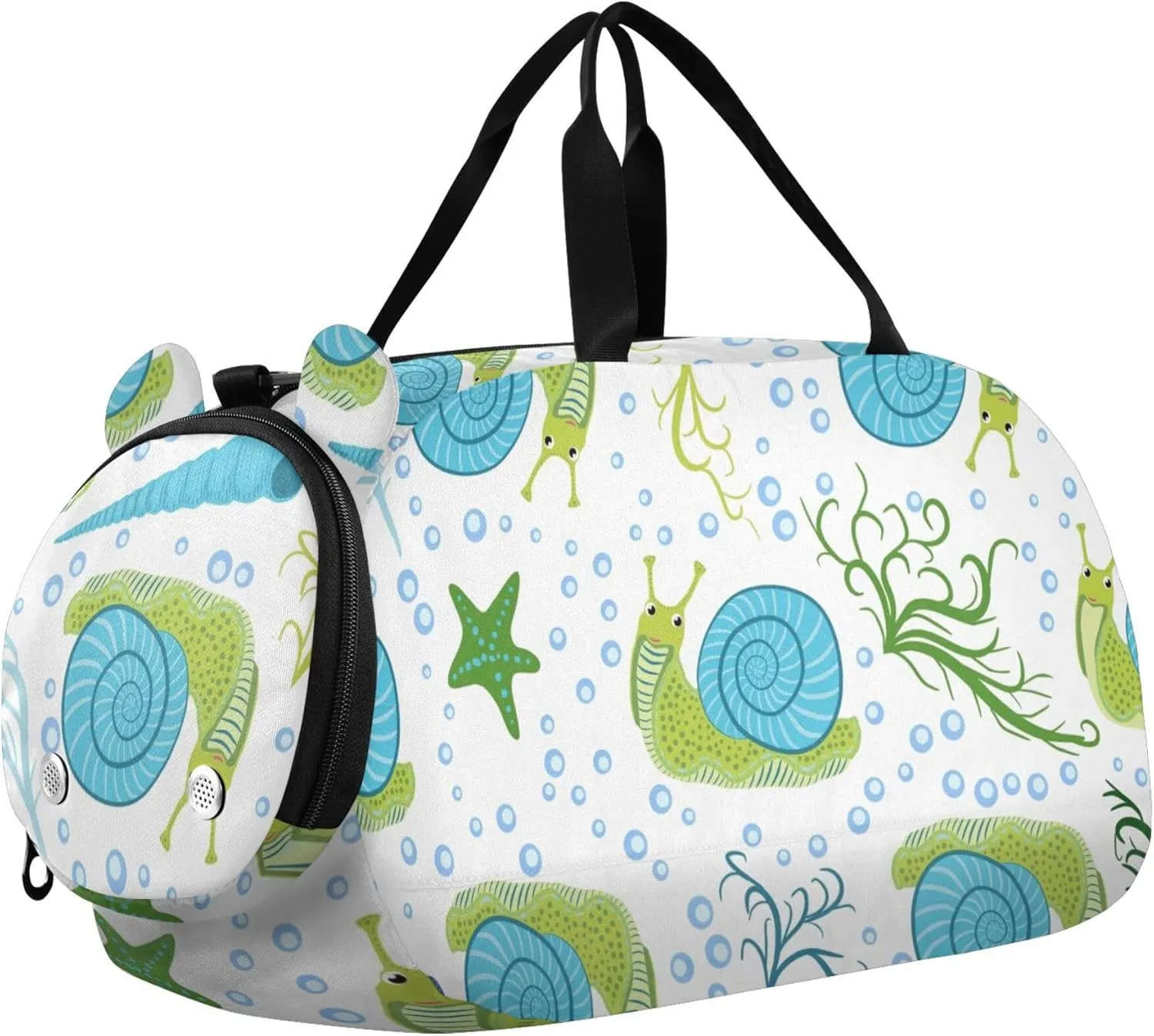 Snail Seashells Starfish Sea Animals Sports Duffle Bag for Girls Boys, Gym Bag with Shoe Compartment, Kids Travel Overnight Weekender Shoulder Bag