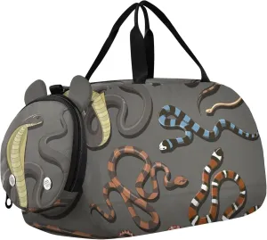 Snakes Grey Sports Duffle Bag for Girls Boys, Gym Bag with Shoe Compartment, Kids Travel Overnight Weekender Shoulder Bag