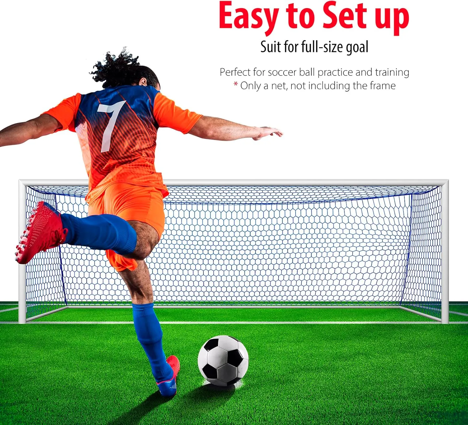 Soccer Goal Net Replacement 24x8FT & 18.5x6.5FT, Professional On-Court Quality [4mm Nylon, 4" Hexagonal], Upgraded Weather, Break and Abrasion Resistance (Net Only)