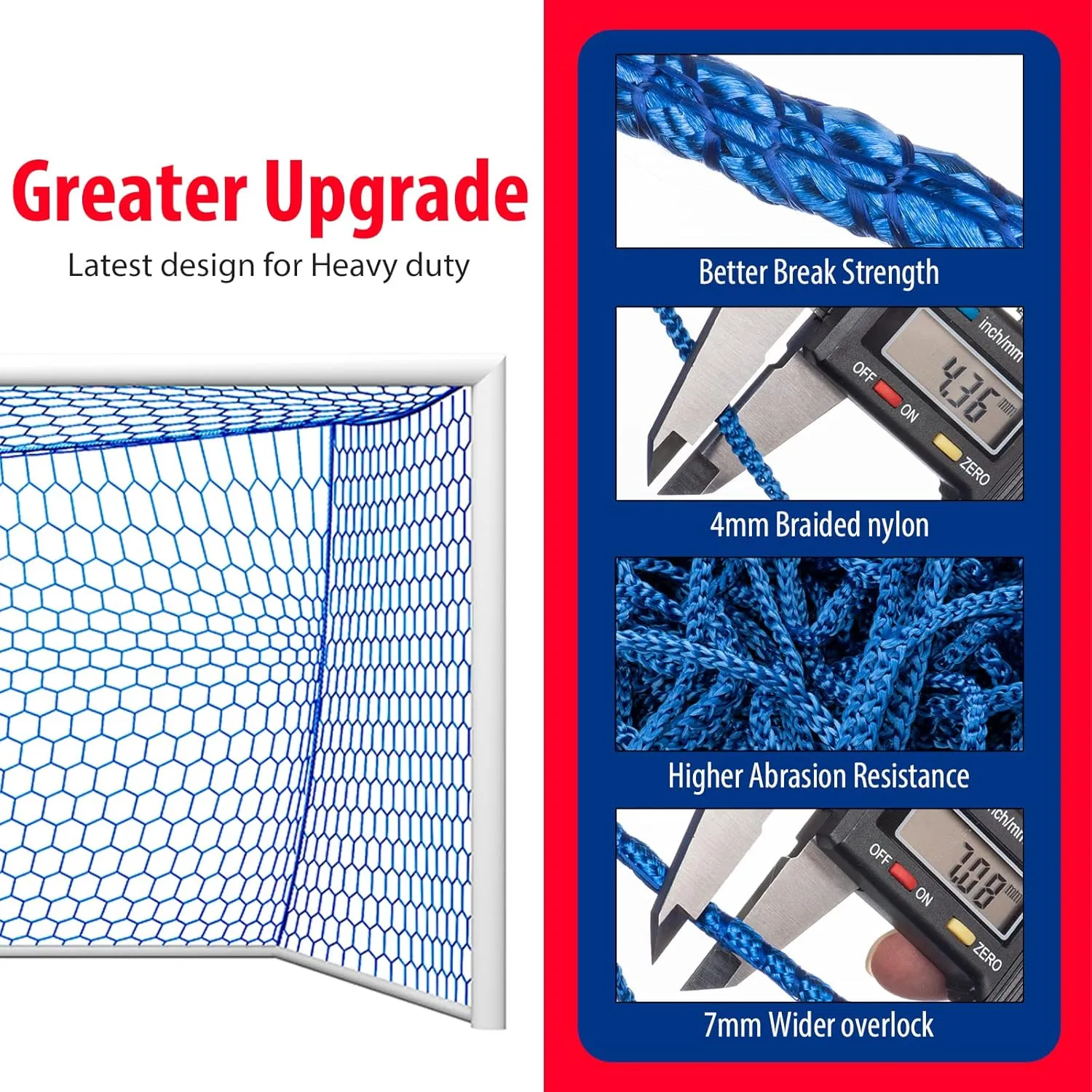 Soccer Goal Net Replacement 24x8FT & 18.5x6.5FT, Professional On-Court Quality [4mm Nylon, 4" Hexagonal], Upgraded Weather, Break and Abrasion Resistance (Net Only)