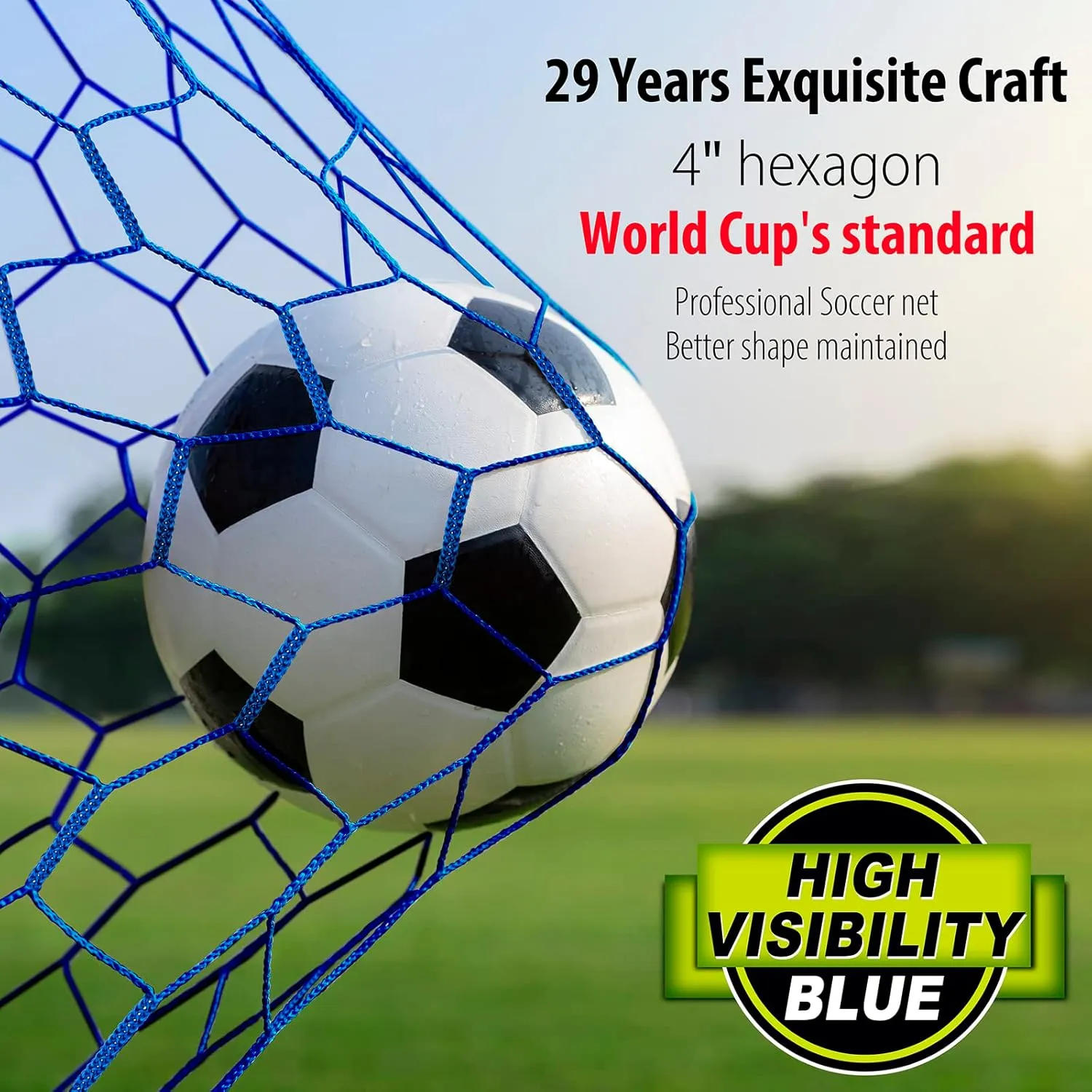 Soccer Goal Net Replacement 24x8FT & 18.5x6.5FT, Professional On-Court Quality [4mm Nylon, 4" Hexagonal], Upgraded Weather, Break and Abrasion Resistance (Net Only)