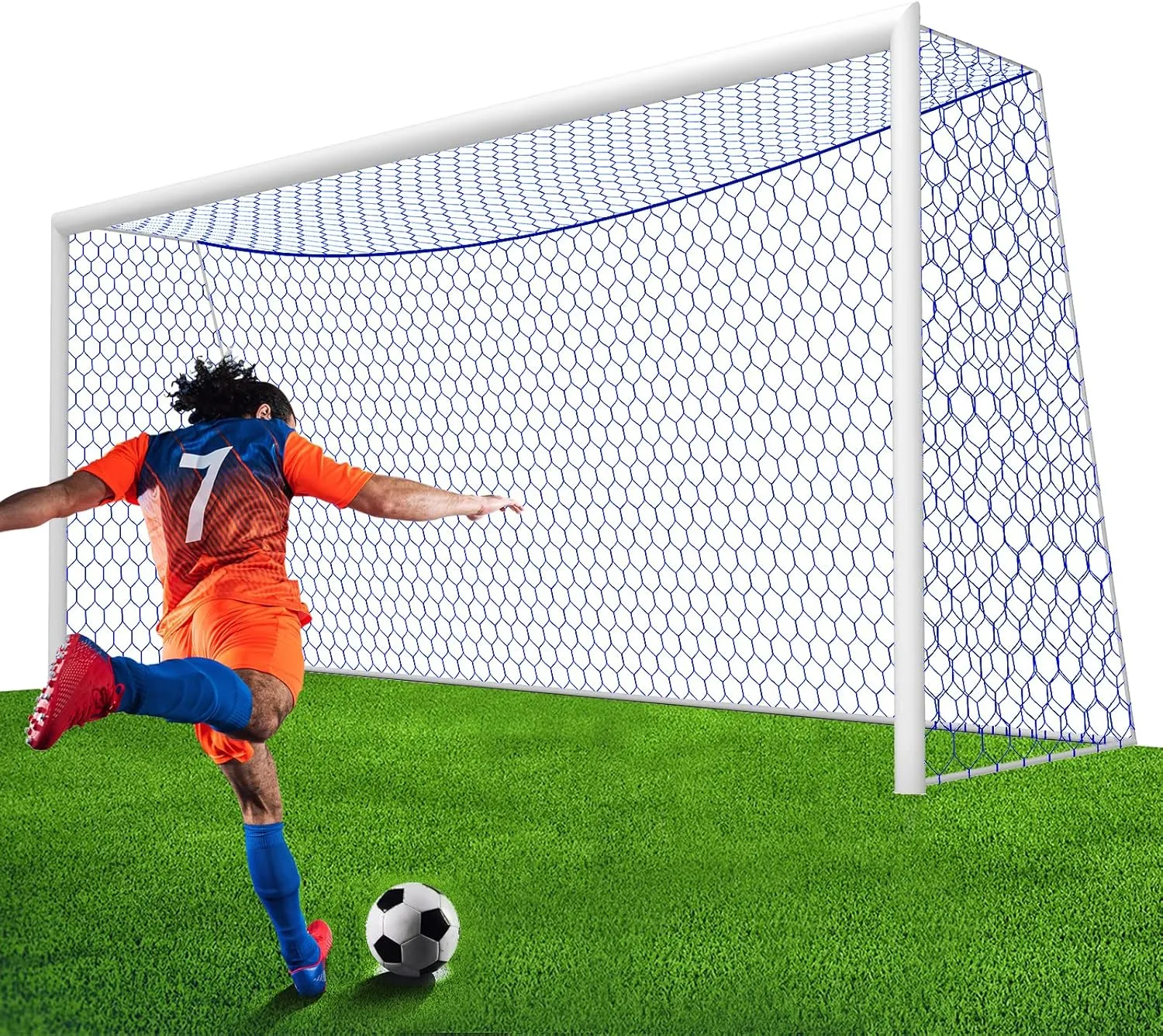 Soccer Goal Net Replacement 24x8FT & 18.5x6.5FT, Professional On-Court Quality [4mm Nylon, 4" Hexagonal], Upgraded Weather, Break and Abrasion Resistance (Net Only)