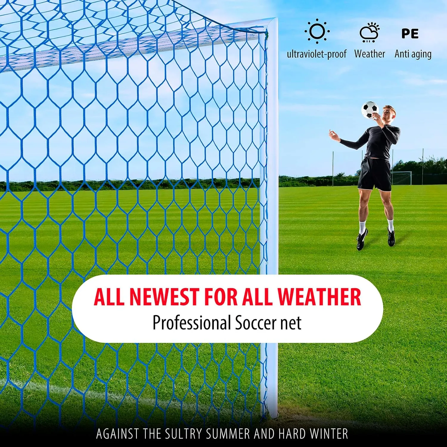 Soccer Goal Net Replacement 24x8FT & 18.5x6.5FT, Professional On-Court Quality [4mm Nylon, 4" Hexagonal], Upgraded Weather, Break and Abrasion Resistance (Net Only)