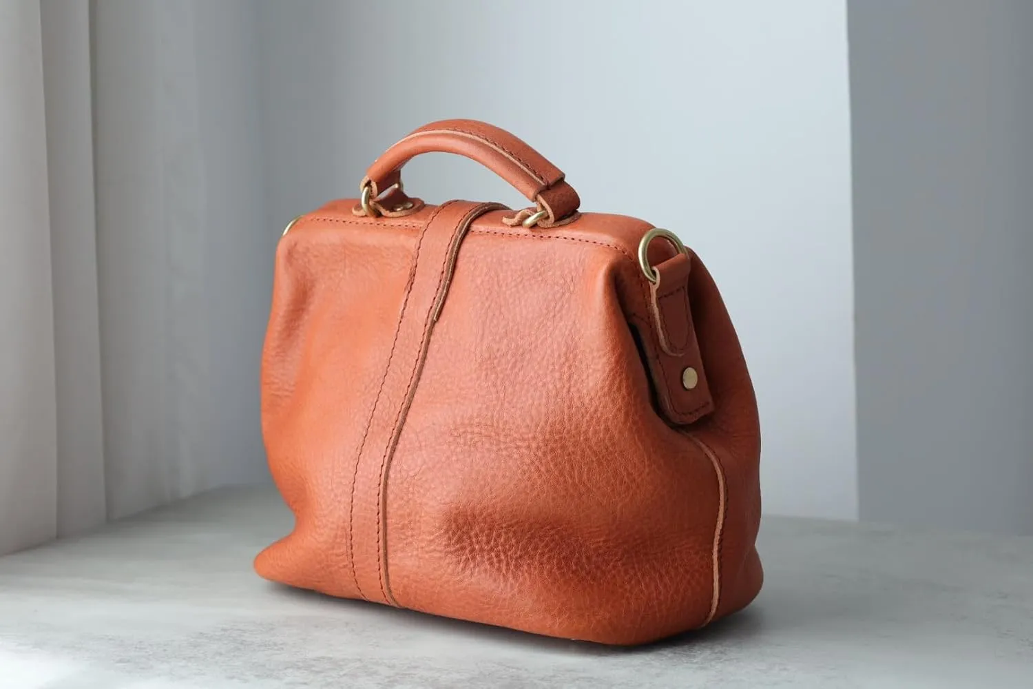 Soft Leather Doctors Bag- Doctor Style Bag, Leather Purse, Off Shoulder Bag, Monogram Leather Bag, Every Day Carry large (brown)